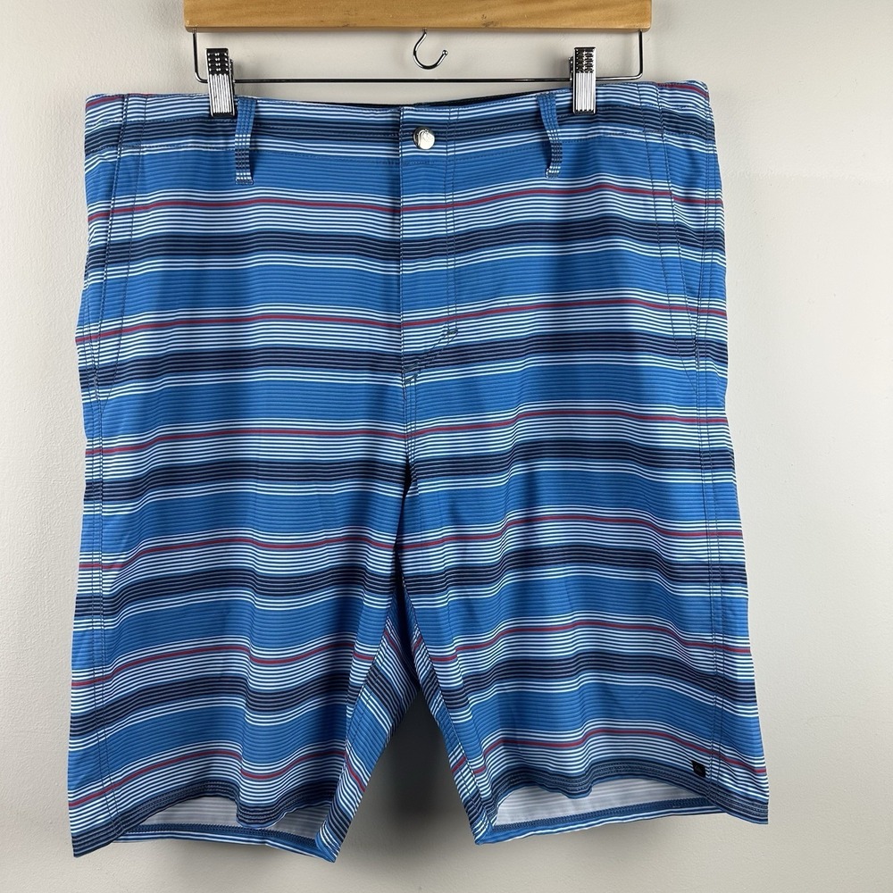 Quicksilver Amphibian Shorts Mens 38 Blue Red White Striped Hybrid 10" Inseam